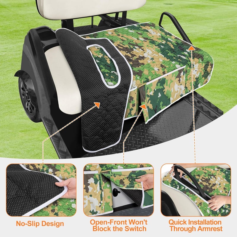 PGmoon Golf Cart Seat Covers, Universal Golf Cart Seat Towel Blanket with 4 Front Pockets & Nonskid Bottom Fits for EZGO, Yamaha, Club Car and More 2 Person Seats Golf Carts - Image 3